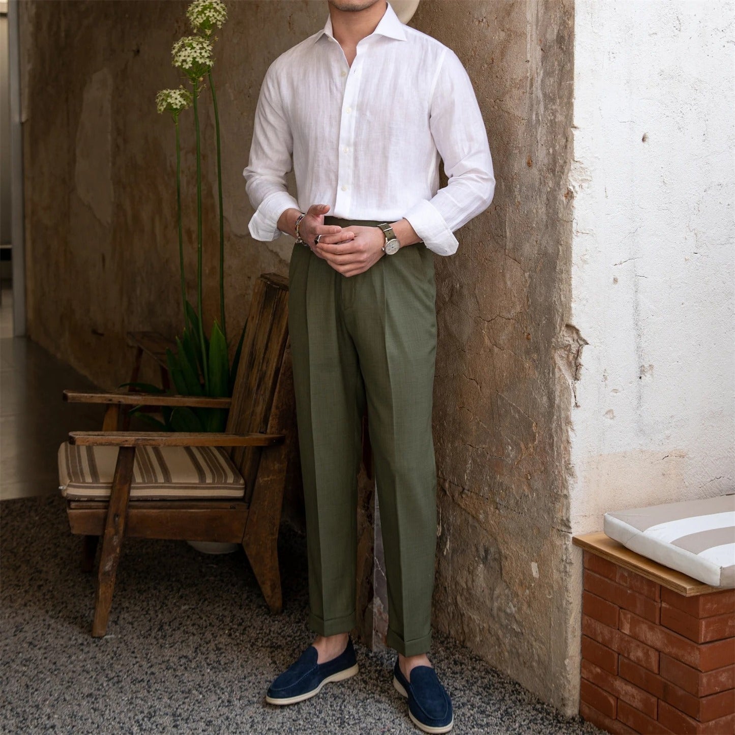 Men's Linen Spread Collar Shirt | Linen Blend | Breathable Lightweight Casual Button-Up | Steven & Levon