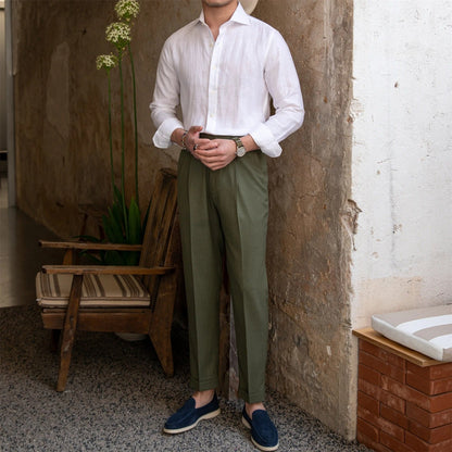 Men's Linen Spread Collar Shirt | Linen Blend | Breathable Lightweight Casual Button-Up | Steven & Levon