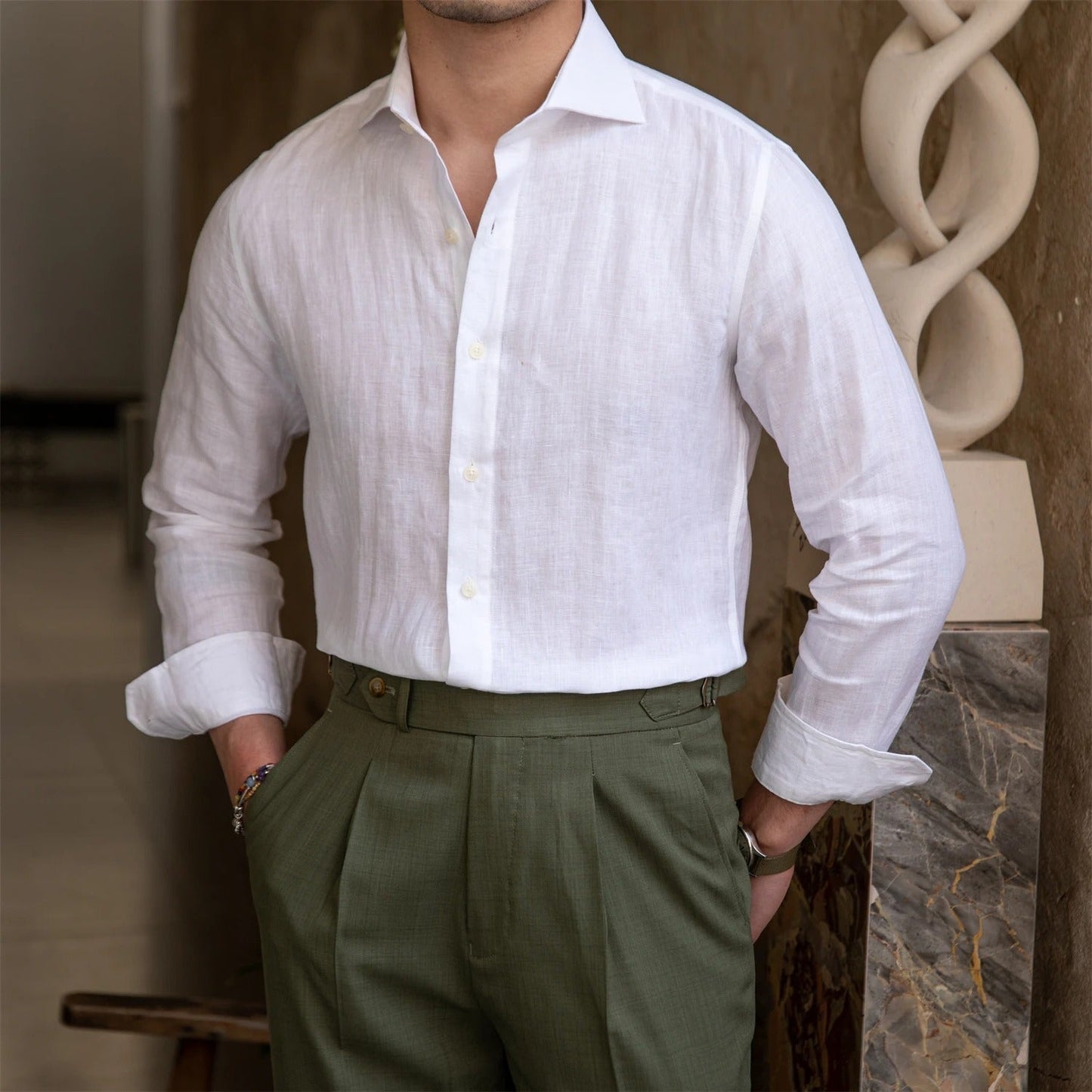 Men's Linen Spread Collar Shirt | Linen Blend | Breathable Lightweight Casual Button-Up | Steven & Levon