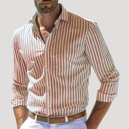 Men's Striped Linen Long Sleeve Shirt | Breathable Button-Up Casual Shirt | Lightweight Summer Wear | Steven & Levon