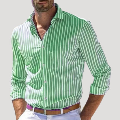 Men's Striped Linen Long Sleeve Shirt | Breathable Button-Up Casual Shirt | Lightweight Summer Wear | Steven & Levon