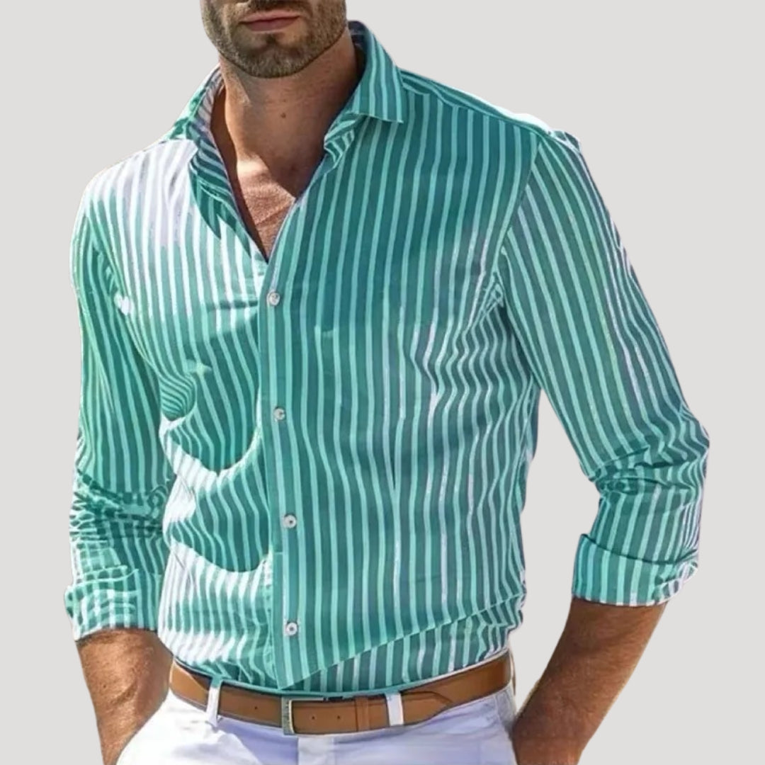 Men's Striped Linen Long Sleeve Shirt | Breathable Button-Up Casual Shirt | Lightweight Summer Wear | Steven & Levon