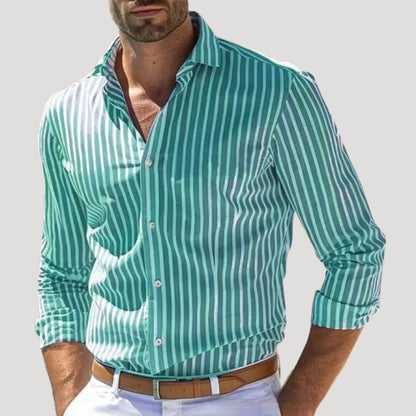 Men's Striped Linen Long Sleeve Shirt | Breathable Button-Up Casual Shirt | Lightweight Summer Wear | Steven & Levon