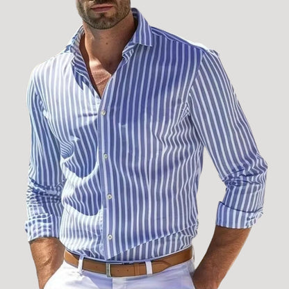 Men's Striped Linen Long Sleeve Shirt | Breathable Button-Up Casual Shirt | Lightweight Summer Wear | Steven & Levon