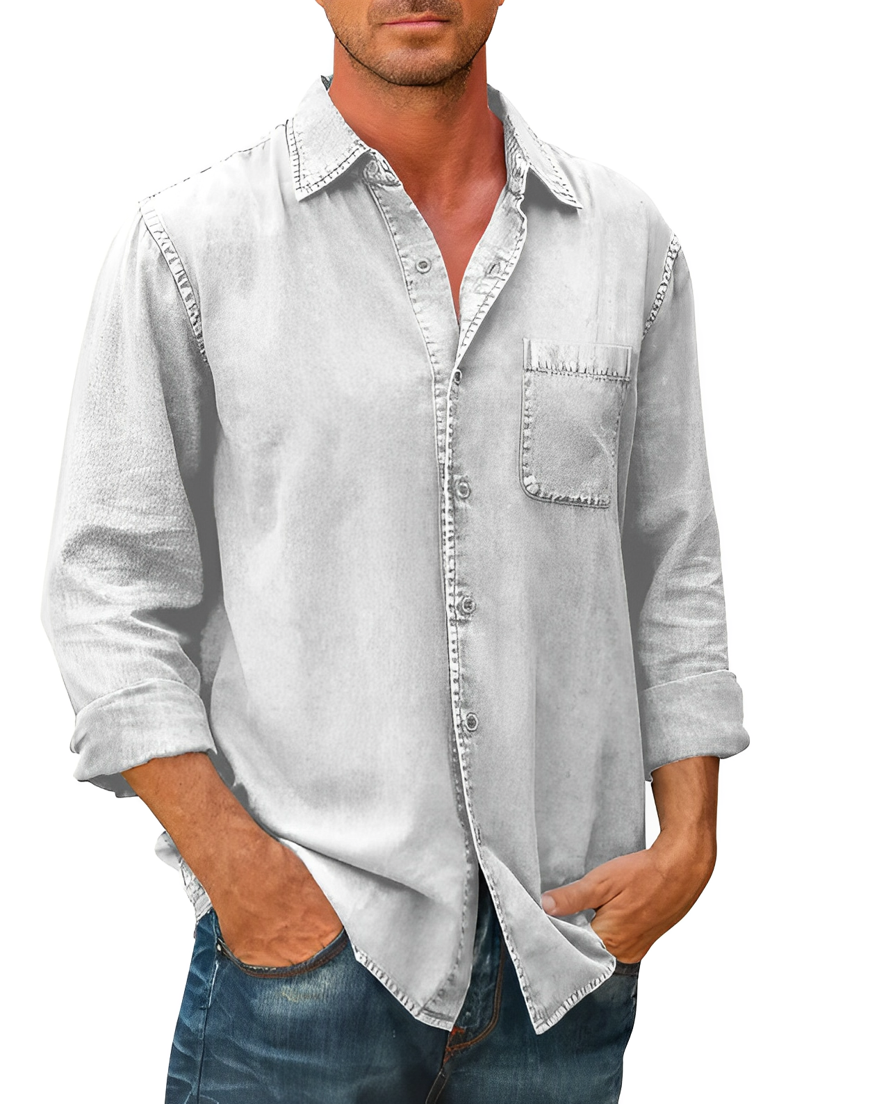 Men’s Long Sleeve Denim Shirt | Men | Cotton Denim Button-Up Shirt | Steven & Levon