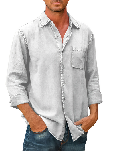 Men’s Long Sleeve Denim Shirt | Men | Cotton Denim Button-Up Shirt | Steven & Levon