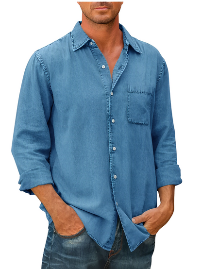Men’s Long Sleeve Denim Shirt | Men | Cotton Denim Button-Up Shirt | Steven & Levon