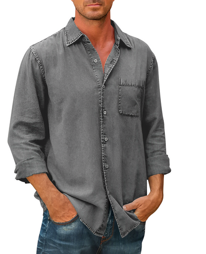Men’s Long Sleeve Denim Shirt | Men | Cotton Denim Button-Up Shirt | Steven & Levon