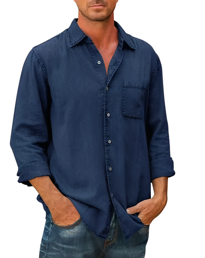Men’s Long Sleeve Denim Shirt | Men | Cotton Denim Button-Up Shirt | Steven & Levon