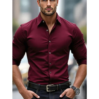 Men's Long Sleeve Elastic Fit Shirt | Men | Cotton Stretch | Slim Fit | Steven & Levon