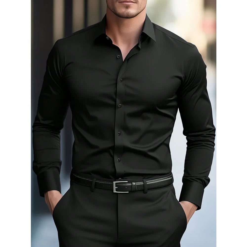 Men's Long Sleeve Elastic Fit Shirt | Men | Cotton Stretch | Slim Fit | Steven & Levon