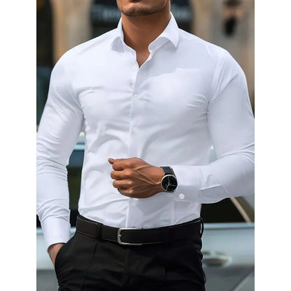 Men's Long Sleeve Elastic Fit Shirt | Men | Cotton Stretch | Slim Fit | Steven & Levon