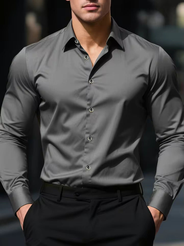 Men's Long Sleeve Elastic Fit Shirt | Men | Cotton Stretch | Slim Fit | Steven & Levon