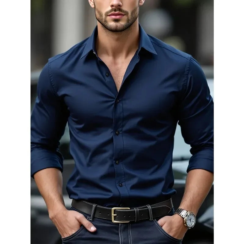 Men's Long Sleeve Elastic Fit Shirt | Men | Cotton Stretch | Slim Fit | Steven & Levon