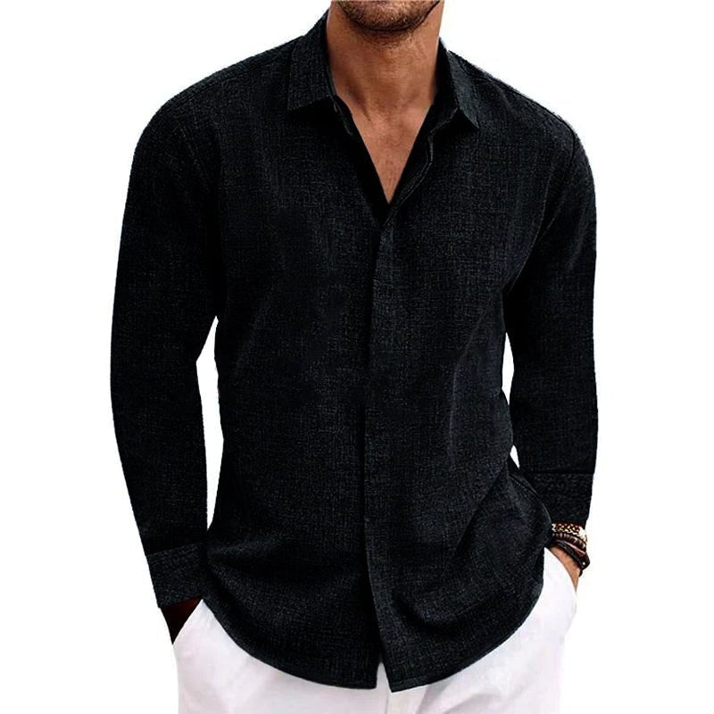 Men's Long Sleeve Linen Shirt | Men | Breathable Lightweight | Casual Button-Up Summer Shirt | Relaxed Fit | Steven & Levon