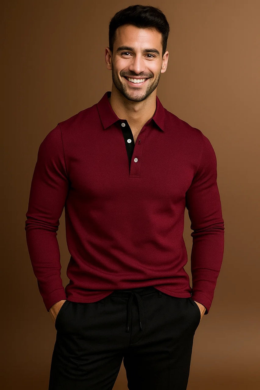 Men's Long Sleeve Polo Shirt | Men | Smart Casual Collar Top | Regular Fit | Steven & Levon