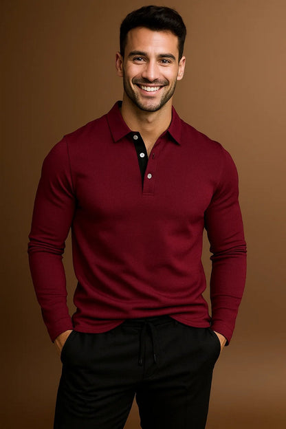 Men's Long Sleeve Polo Shirt | Men | Smart Casual Collar Top | Regular Fit | Steven & Levon