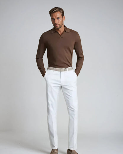 Men’s Long Sleeve Polo Shirt | Men | Smart Casual Collared Top | Soft Tailored Fit | Steven & Levon