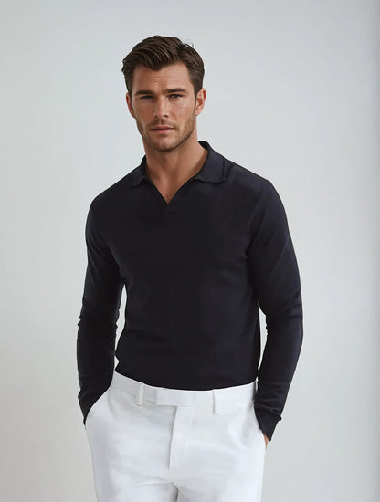 Men’s Long Sleeve Polo Shirt | Men | Smart Casual Collared Top | Soft Tailored Fit | Steven & Levon