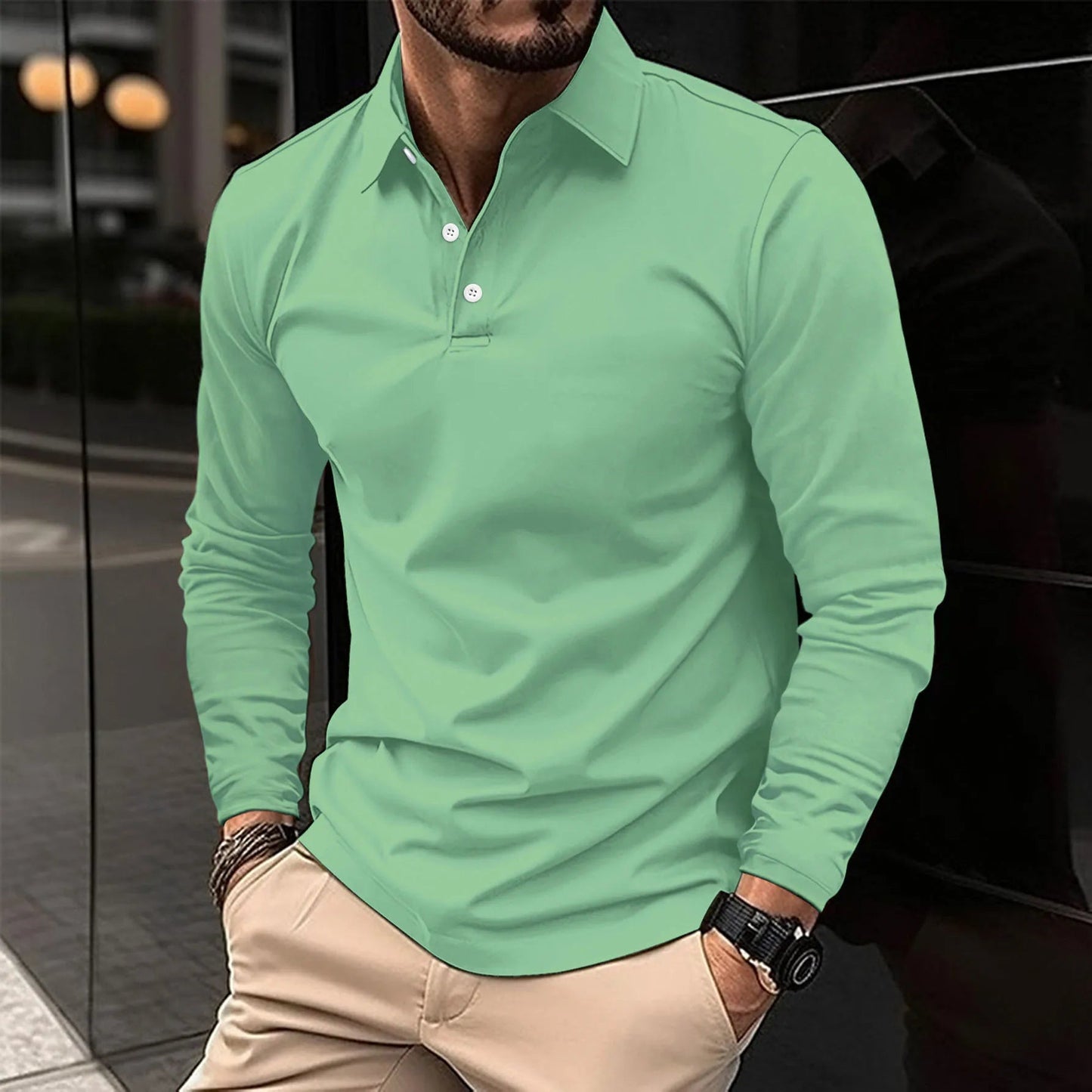 Men's Long Sleeve Polo Shirt | Breathable Fabric | Classic Collar & Comfortable Fit | Steven & Levon
