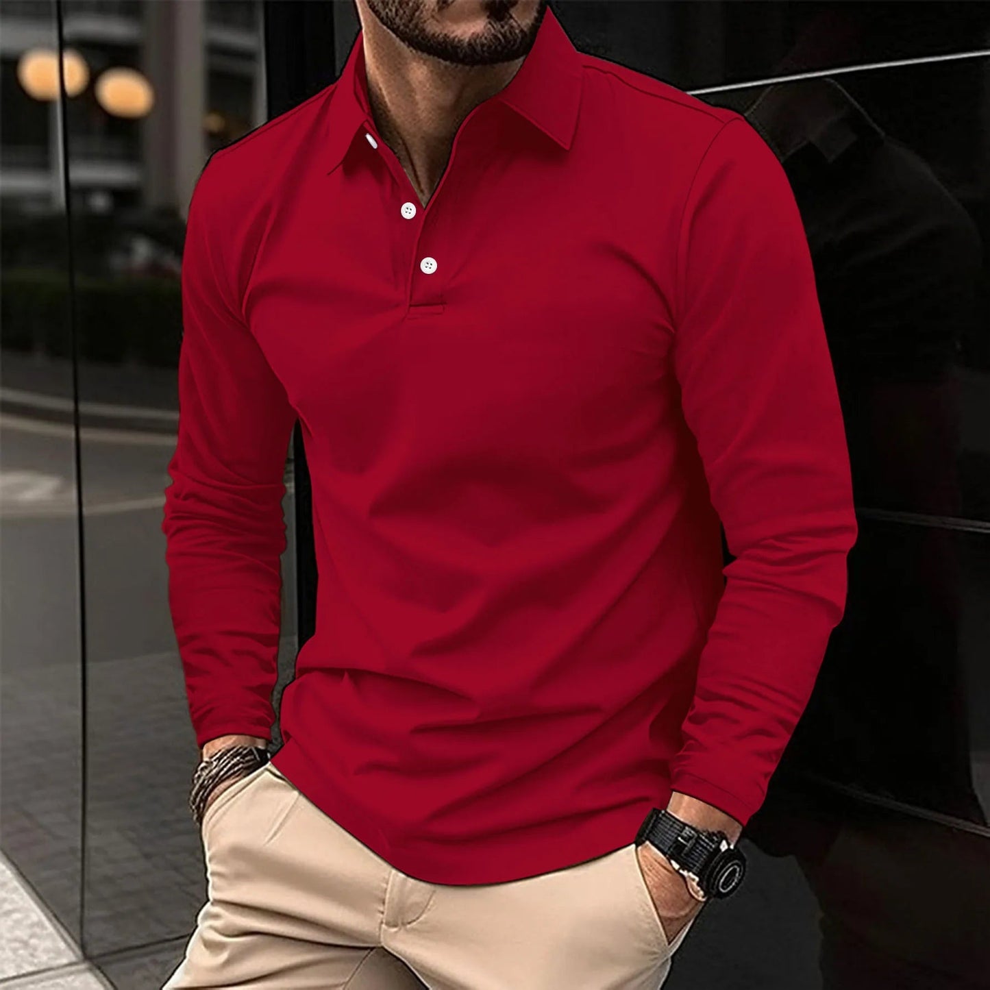 Men's Long Sleeve Polo Shirt | Breathable Fabric | Classic Collar & Comfortable Fit | Steven & Levon