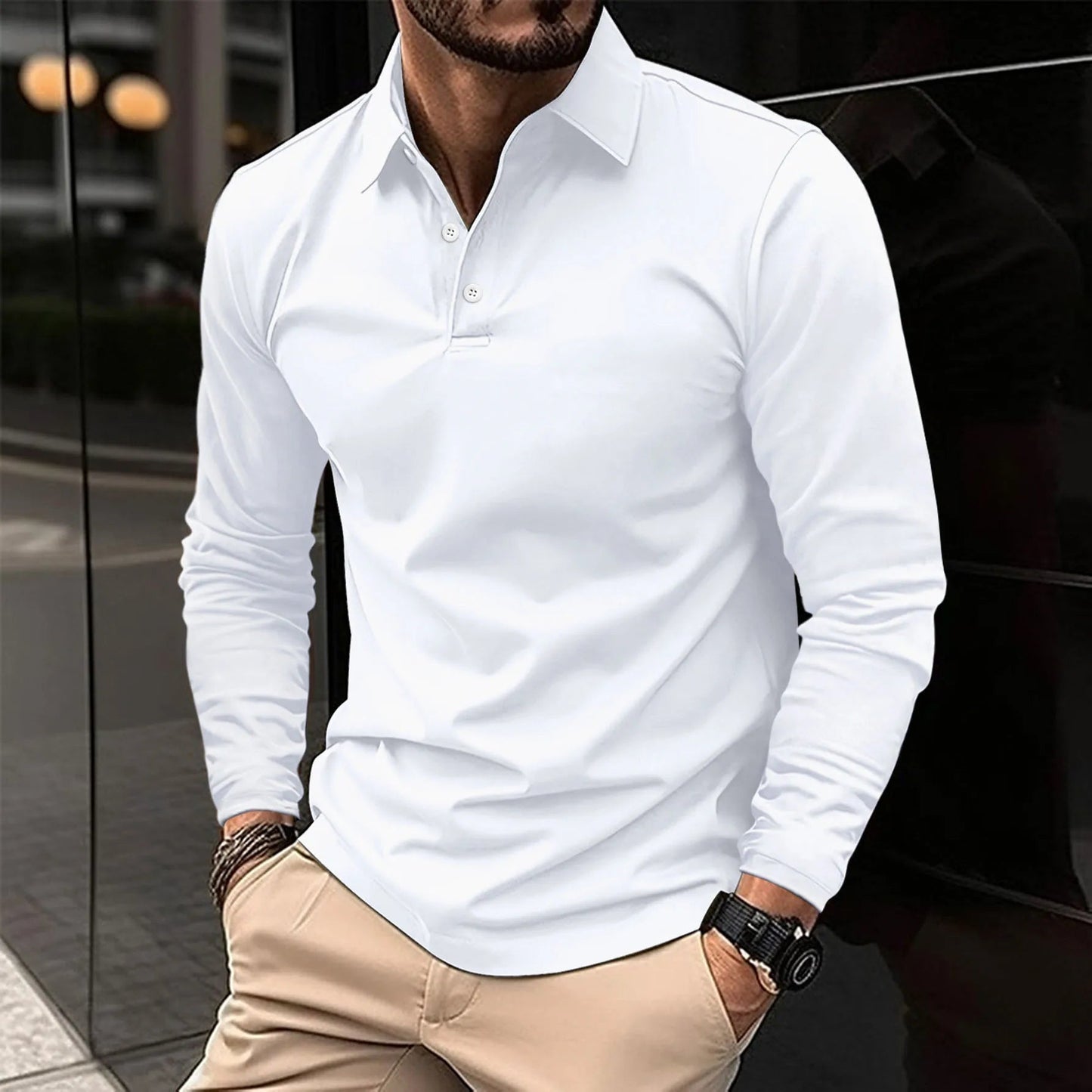 Men's Long Sleeve Polo Shirt | Breathable Fabric | Classic Collar & Comfortable Fit | Steven & Levon