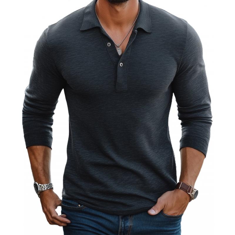 Men's Long Sleeve Polo Shirt | Slim Fit Polo Top | Men | Breathable Blend | Structured Collar Casual Smart Shirt | Steven & Levon