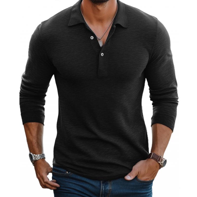Men's Long Sleeve Polo Shirt | Slim Fit Polo Top | Men | Breathable Blend | Structured Collar Casual Smart Shirt | Steven & Levon