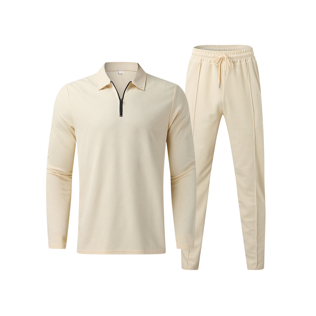 Men’s Long Sleeve Polo Shirt & Trouser Set | Men’s Co-Ord | Men | Cotton Blend | Relaxed Fit Casual Outfit | Steven & Levon