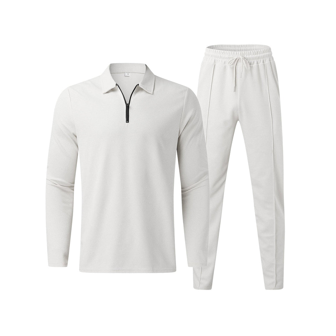 Men’s Long Sleeve Polo Shirt & Trouser Set | Men’s Co-Ord | Men | Cotton Blend | Relaxed Fit Casual Outfit | Steven & Levon