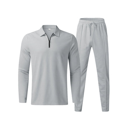 Men’s Long Sleeve Polo Shirt & Trouser Set | Men’s Co-Ord | Men | Cotton Blend | Relaxed Fit Casual Outfit | Steven & Levon