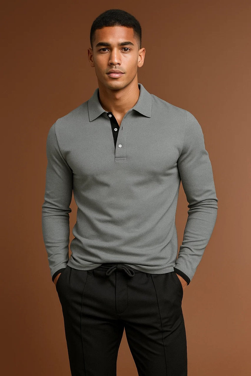 Men's Long Sleeve Polo Shirt | Men | Smart Casual Collar Top | Regular Fit | Steven & Levon