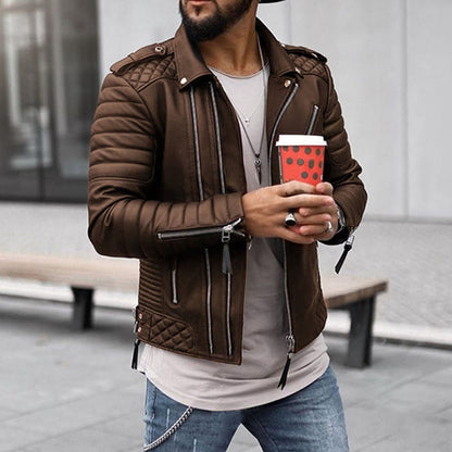 Men's Luxe Leather Jacket | Men | PU Leather | Slim Fit Stand Collar Zip Front | Steven & Levon