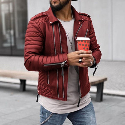 Men's Luxe Leather Jacket | Men | PU Leather | Slim Fit Stand Collar Zip Front | Steven & Levon