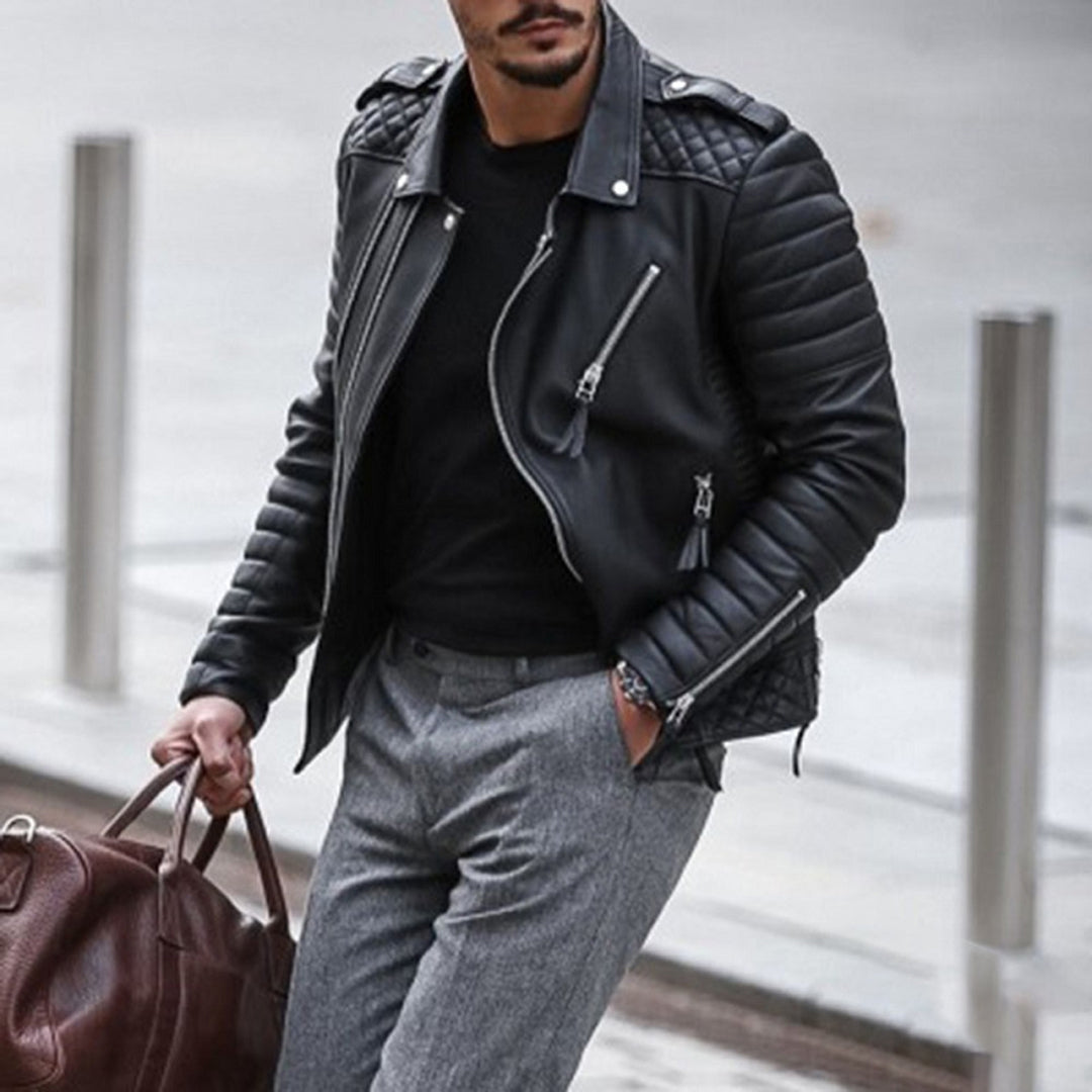 Men's Luxe Leather Jacket | Men | PU Leather | Slim Fit Stand Collar Zip Front | Steven & Levon