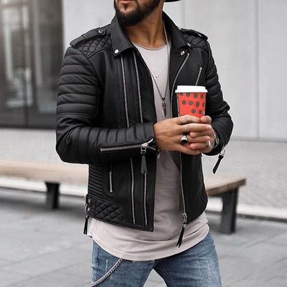 Men's Luxe Leather Jacket | Men | PU Leather | Slim Fit Stand Collar Zip Front | Steven & Levon