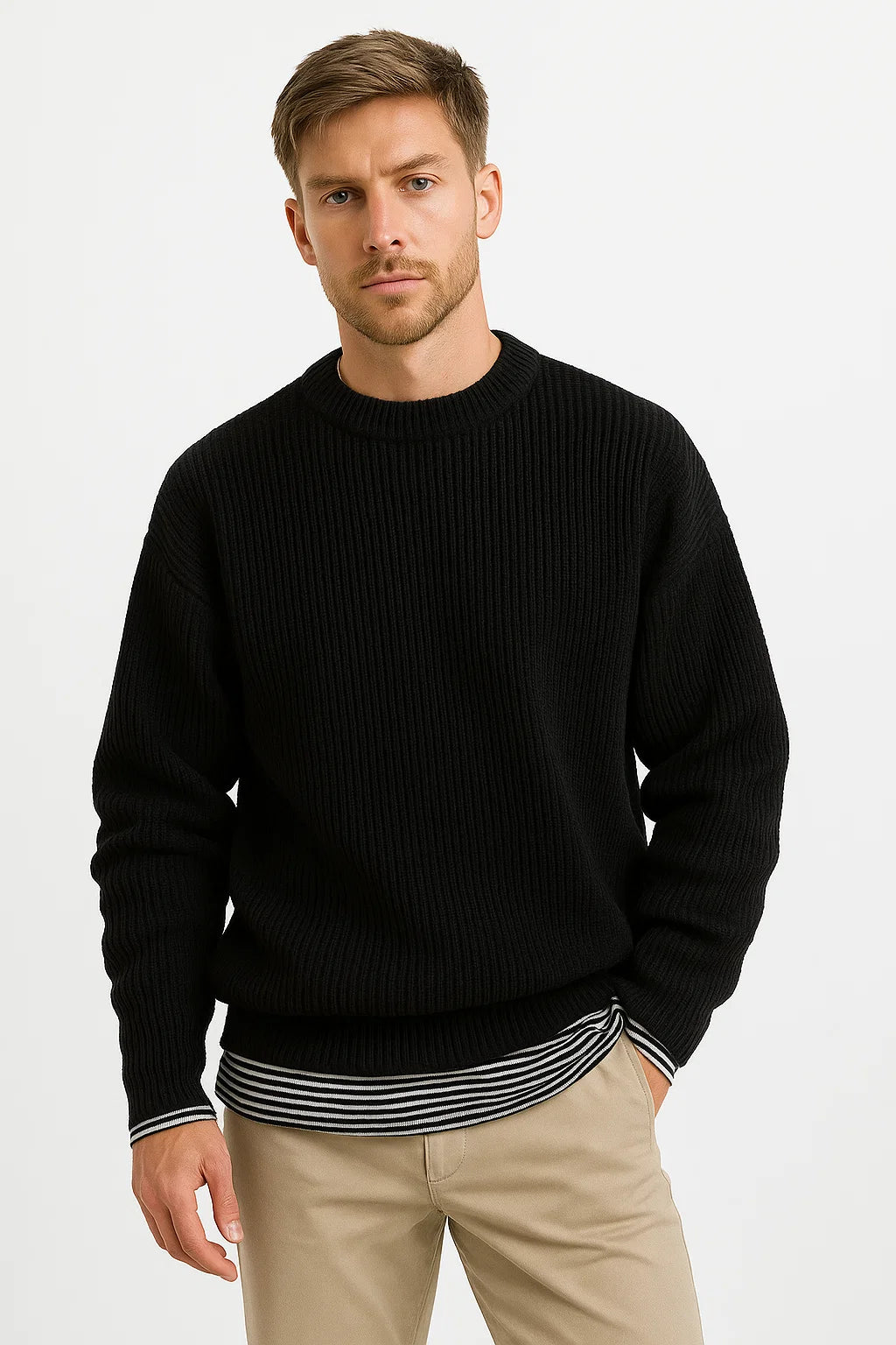 Men’s Oversized Knitted Sweater | Ribbed Knit Jumper | Soft Knit Fabric | Relaxed Fit | Steven & Levon