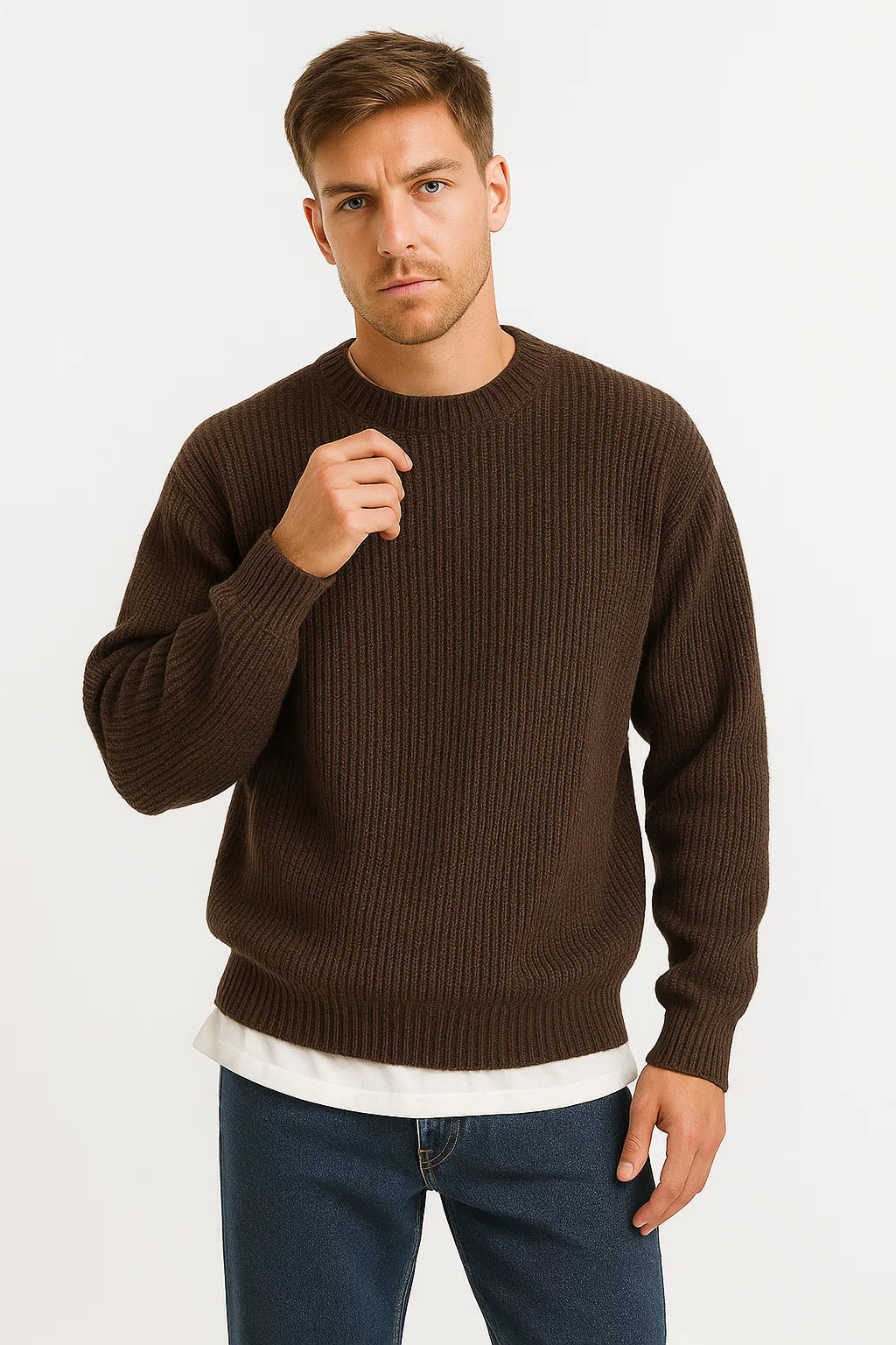 Men’s Oversized Knitted Sweater | Ribbed Knit Jumper | Soft Knit Fabric | Relaxed Fit | Steven & Levon