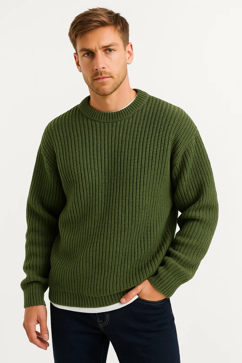 Men’s Oversized Knitted Sweater | Ribbed Knit Jumper | Soft Knit Fabric | Relaxed Fit | Steven & Levon