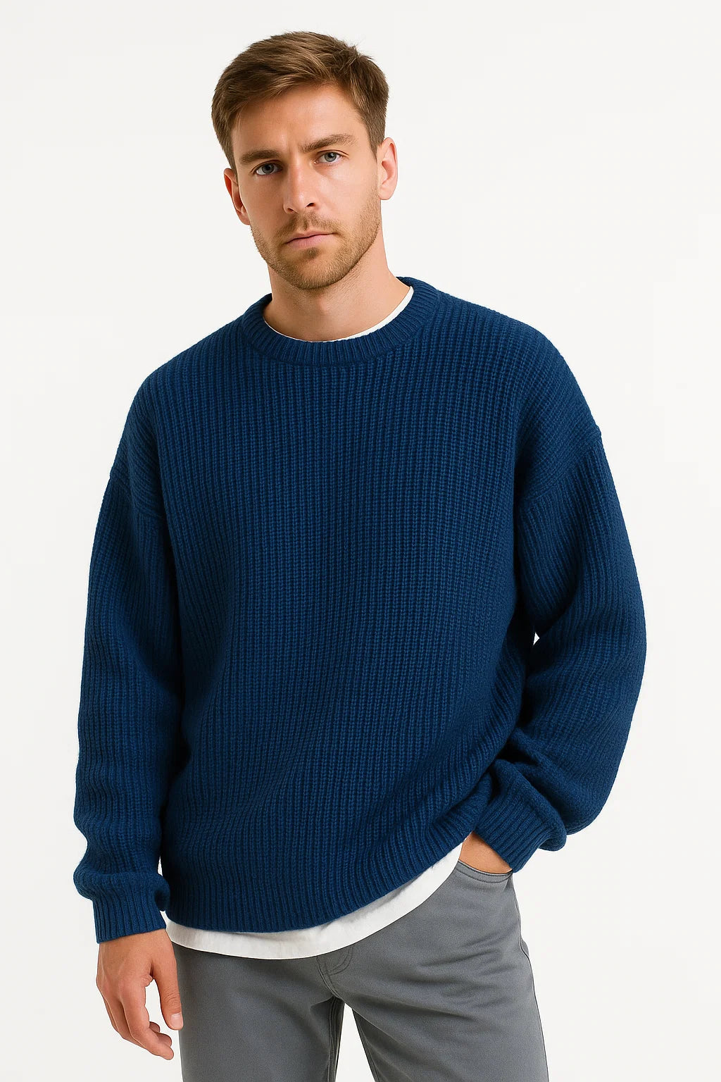 Men’s Oversized Knitted Sweater | Ribbed Knit Jumper | Soft Knit Fabric | Relaxed Fit | Steven & Levon