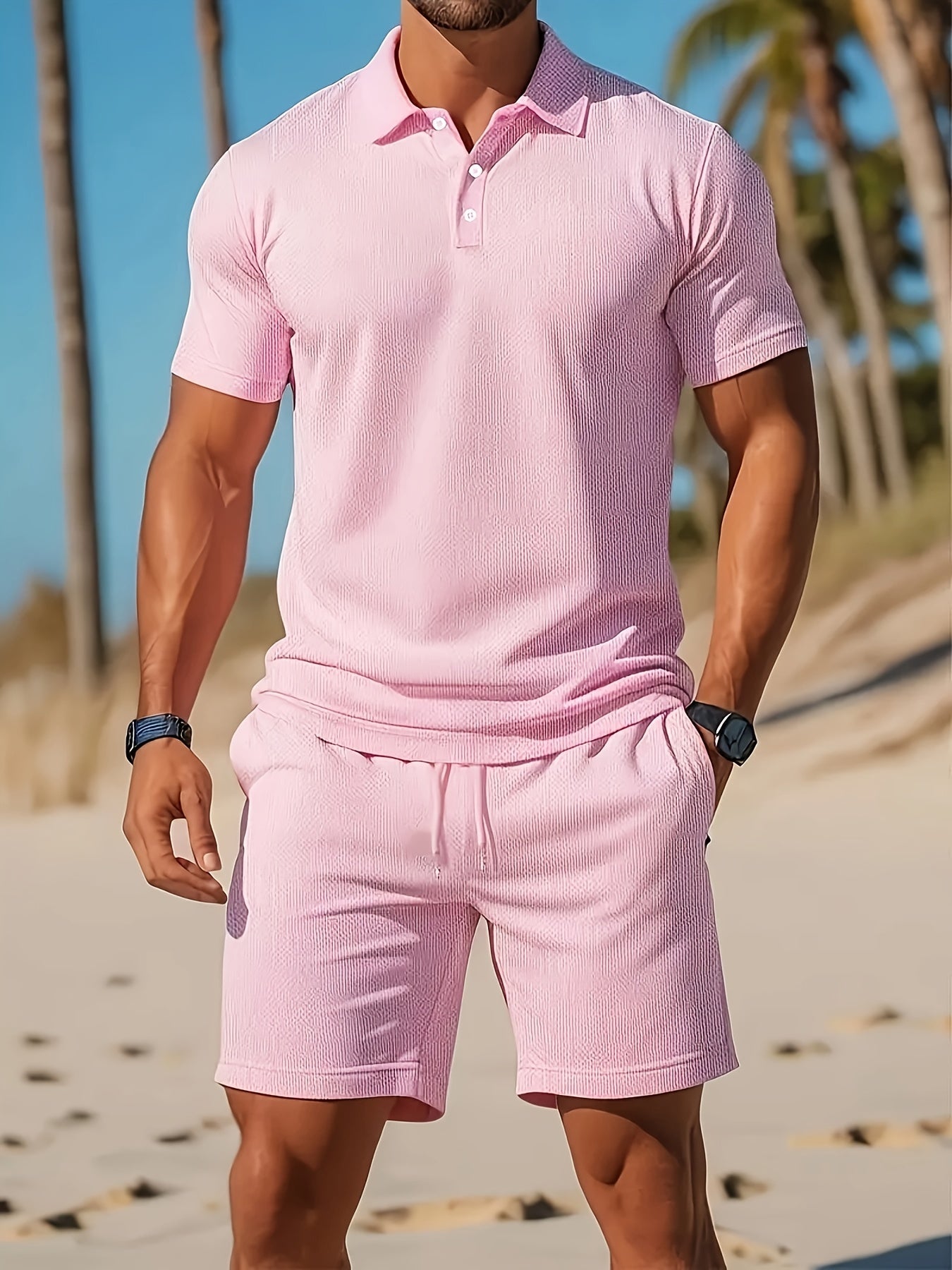 Men’s Polo Shirt and Shorts Set | Men | Zip Neck Co-Ord Loungewear Set | Casual Summer Outfit | Steven & Levon
