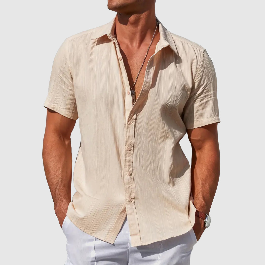 Men's Short Sleeve Linen Shirt | Cotton Blend Shirt | Men | Breathable Lightweight Summer Button-Up | Casual Relaxed Fit | Steven & Levon