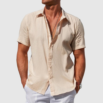 Men's Short Sleeve Linen Shirt | Cotton Blend Shirt | Men | Breathable Lightweight Summer Button-Up | Casual Relaxed Fit | Steven & Levon