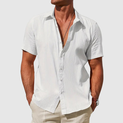 Men's Short Sleeve Linen Shirt | Cotton Blend Shirt | Men | Breathable Lightweight Summer Button-Up | Casual Relaxed Fit | Steven & Levon
