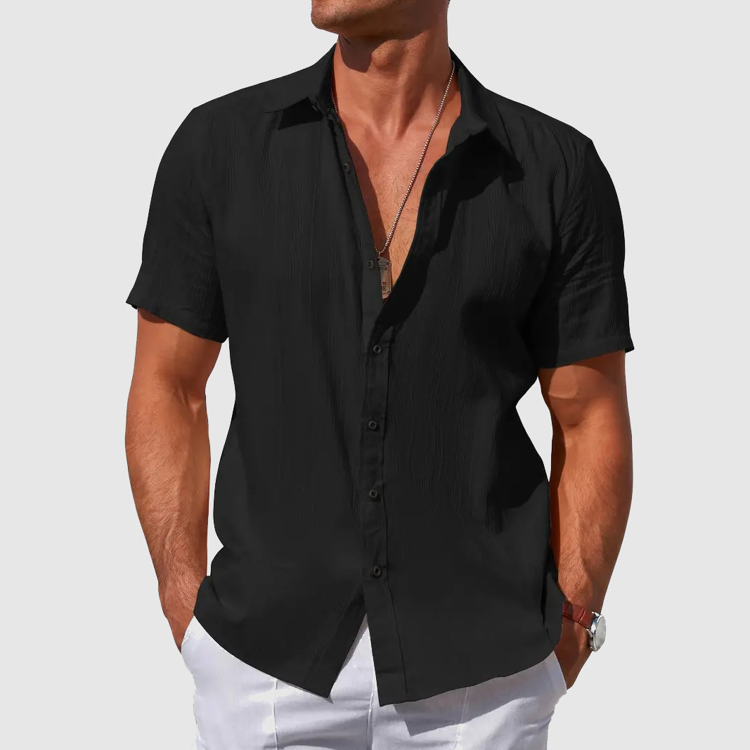 Men's Short Sleeve Linen Shirt | Cotton Blend Shirt | Men | Breathable Lightweight Summer Button-Up | Casual Relaxed Fit | Steven & Levon