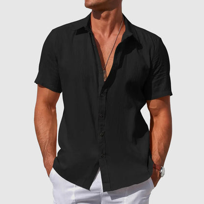 Men's Short Sleeve Linen Shirt | Cotton Blend Shirt | Men | Breathable Lightweight Summer Button-Up | Casual Relaxed Fit | Steven & Levon