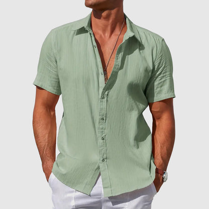 Men's Short Sleeve Linen Shirt | Cotton Blend Shirt | Men | Breathable Lightweight Summer Button-Up | Casual Relaxed Fit | Steven & Levon