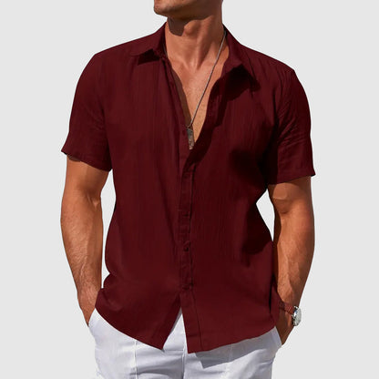 Men's Short Sleeve Linen Shirt | Cotton Blend Shirt | Men | Breathable Lightweight Summer Button-Up | Casual Relaxed Fit | Steven & Levon