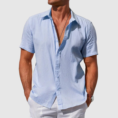 Men's Short Sleeve Linen Shirt | Cotton Blend Shirt | Men | Breathable Lightweight Summer Button-Up | Casual Relaxed Fit | Steven & Levon