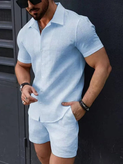 Men's Short Sleeve Shirt and Shorts Set | Co-Ord Set | Men | Lightweight Fabric Blend | Steven & Levon